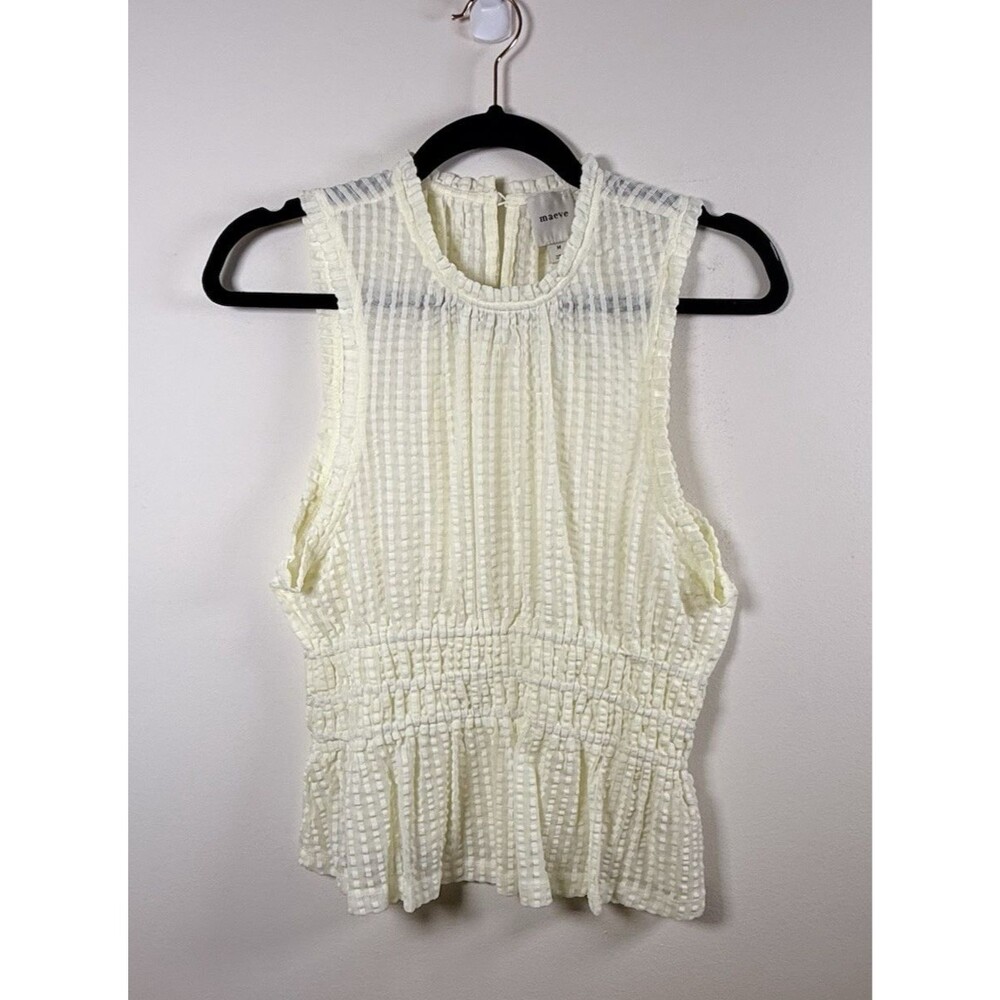 ANTHROPOLOGIE Maeve Smocked Halter Top IVORY WHITE RUFFLE SIZE M MEDIUM